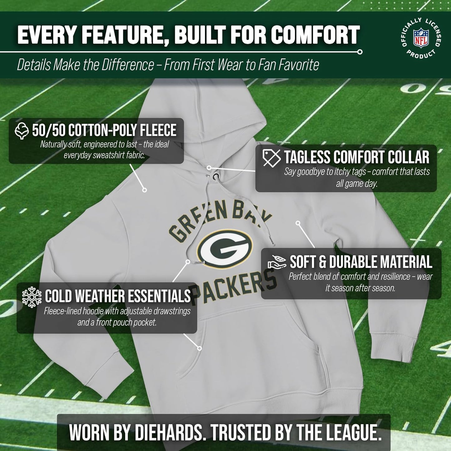 NFL Adult Gameday Hooded Sweatshirt - Poly Fleece Cotton Blend - Stay Warm and Represent Your Team in Style